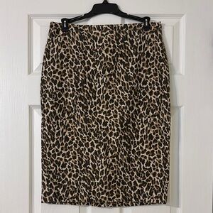 J Crew Leopard Print Cotton Pencil Skirt